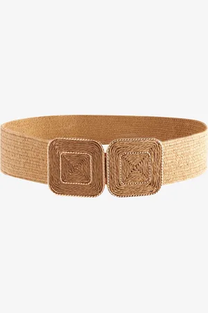 Next Natural Square Buckle Wide Raffia Belt