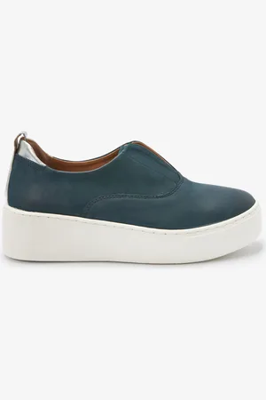 Next Teal Slip On Signature Forever Comfort Leather Chunky Wedge Platform Trainers