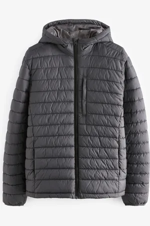 Next Charcoal Shower Resistant Lightweight Hooded Puffer Coat Jacket