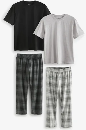 Next /Grey Check Jersey Pyjamas Set 2 Pack