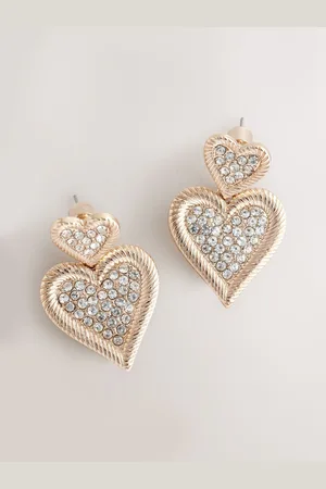 Next Tone Sparkle Heart Drop Earrings Made With Recycled Zinc