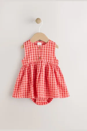 Next Red/ Gingham Baby Broderie Woven Integral 100% Cotton Dress (0mths-2yrs)