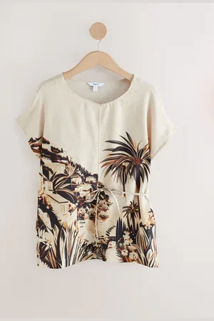 Next Ecru Scenic Print Woven Mix Tie Side Top