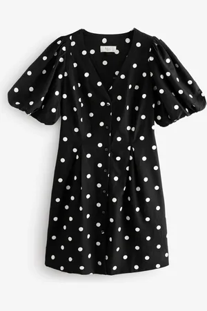 Next Spot V-Neck Puff Sleeve Mini Dress with Linen