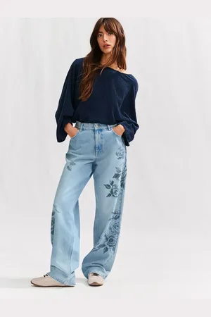 Next Mid Floral Printed 100% Cotton Wide Leg Jeans