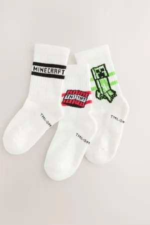 Next Green/Red/ Minecraft License Cushioned Footbed Rich RIbbed Tipped Socks 3 Pack