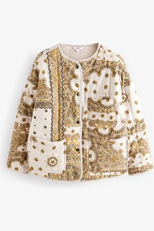 Next Paisley Ecru/Yellow Print Quilted Popper Front 100% Cotton Jacket