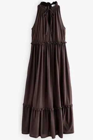 Next Chocolate Tiered Jersey 100% Cotton Maxi Dress