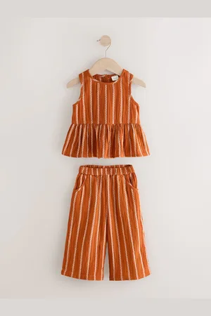 Next Rust Orange Stripe 100% Cotton Blouse And Trousers Co-Ord Set (3mths-10yrs)