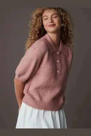 Next Blush Soft Touch Short Sleeve Knitted Polo Jumper with Wool