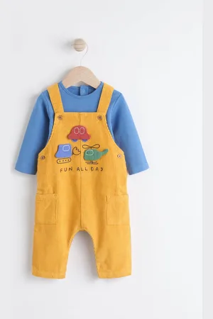 Next Bright Transport Corduroy 100% Cotton Baby Dungarees and Bodysuit Set (0mths-2yrs)