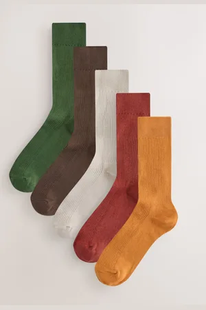 Next Red/ /Brown Ribbed Socks 5 Pack