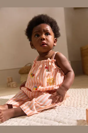 Next Orange/ Stripe Baby 100% Cotton Woven Dungarees (0mths-3yrs)