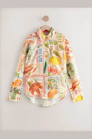 Next Postcard Print Long Sleeve Shirt With Linen