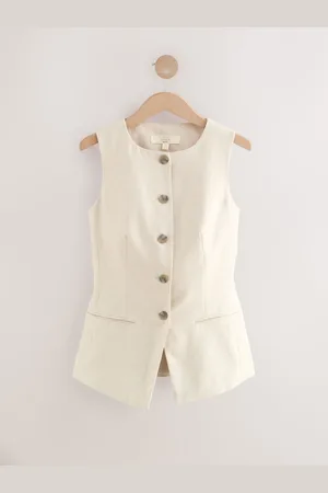 Next Natural Linen Rich Square Neck Waistcoat