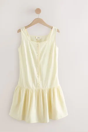 Next Lemon Yellow Square Neck Tiered Mini Boho Dress