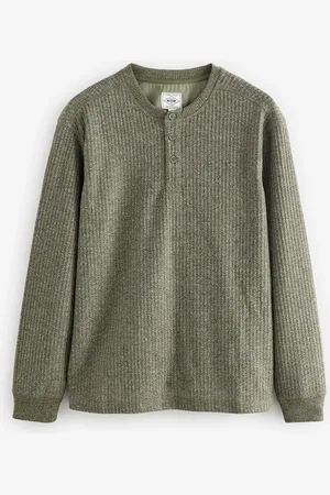 Next Waffle Textured Long Sleeve Grandad T-Shirt