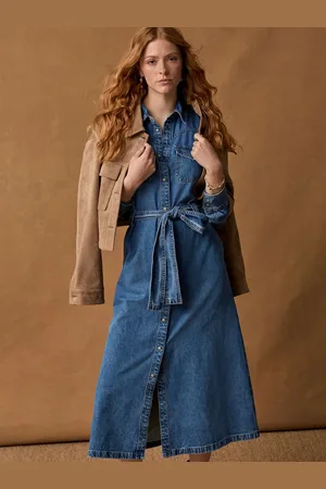 Next Dark Tiered Seam Front Denim 100% Cotton Midi Dress