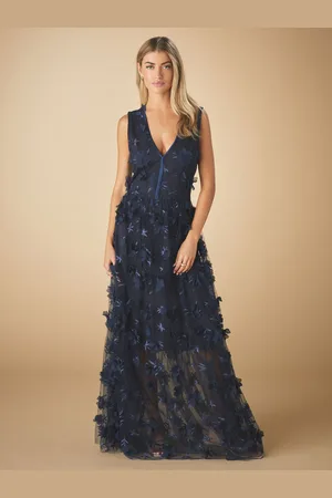 Next Blue 3D Floral Print Textured V-Neck Maxi Dress