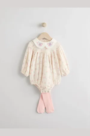 Next Ecru Floral Embroidered Baby Bloomer Romper with Tights (0mths-2yrs)