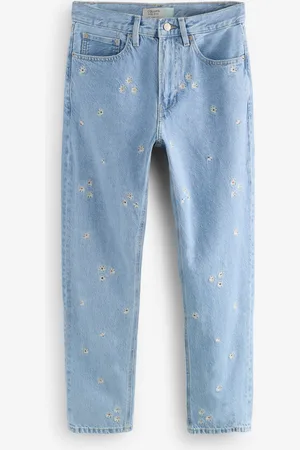 Next Embroidered Floral 100% Cotton Column Mom Jeans