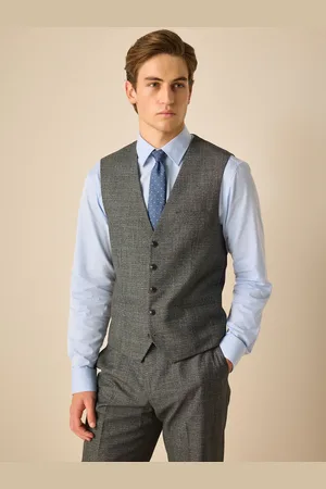 Next Charcoal Regular Fit Trimmed Textured Suit Waistcoat