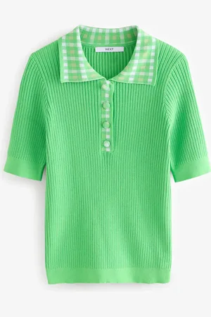 Next Bright Gingham Collared Polo Knitted 100% Cotton Jumper