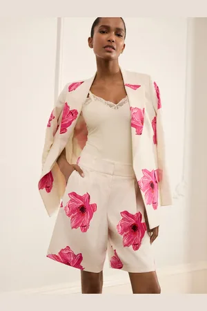 Next Ecru/ Floral Tailored Shorts with Linen
