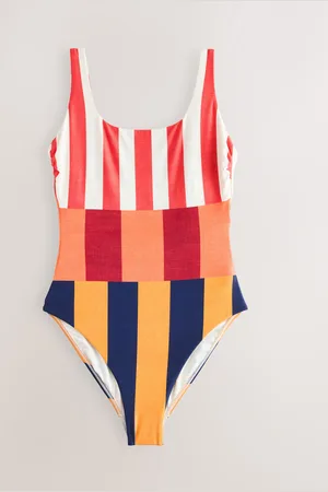 Next Burgundy/Ecru Stripe Tummy Control Scoop Swimsuit