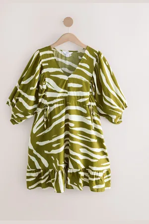 Next Green/ Spot Volume Sleeve Tie Mini Dress
