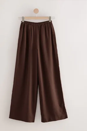 Next Chocolate Wide Leg Trousers with Linen