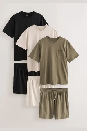 Next /Khaki Green/Ecru Jersey Pyjamas Shorts Set 3 Pack