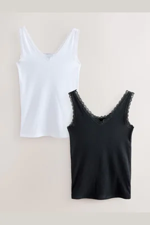Next /White Lace Trim Ribbed Vests 2 Pack