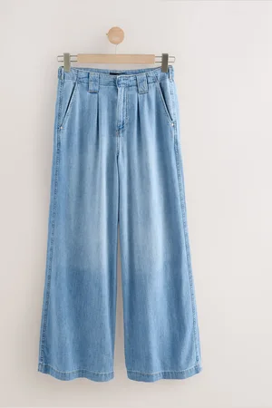 Next Mid Linen Blend Wide Leg Denim Trousers