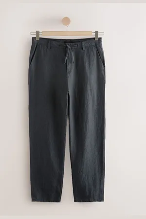 Next Charcoal Relaxed Fit 100% Linen Signature Chino Trousers