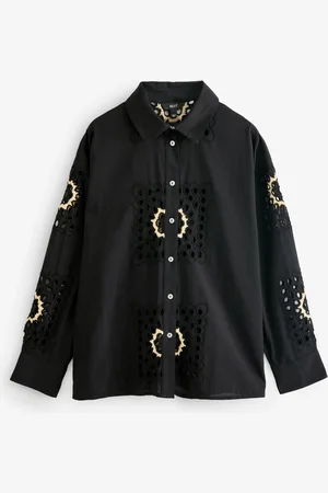 Next And Neutral Raffia Detail N. Premium 100% Cotton Broderie Long Sleeve Shirt