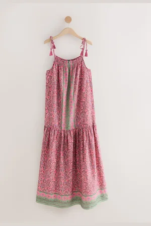Next Purple/ Ditsy Floral Strappy Drop Waist Tiered Maxi Dress
