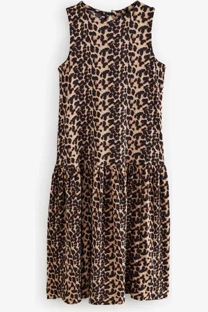 Next Leopard Animal Print Sleeveless Textured Jersey Dropwaist Maxi Dress
