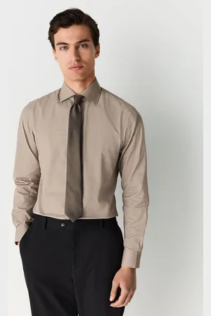 Next Brown Slim Fit Summer Cotton Blend Smart Shirt And Pocket Square Pack