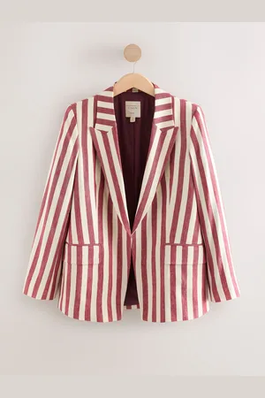 Next Red/Ecru Striped Blazer with Linen
