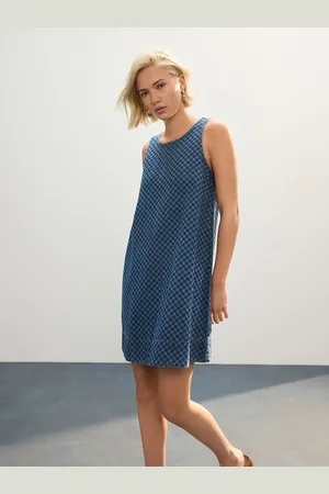 Next Dark Gingham 100% Cotton Denim Racer Mini Dress
