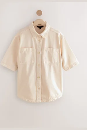 Next Ecru Oversized Short Sleeve 100% Cotton Shirt