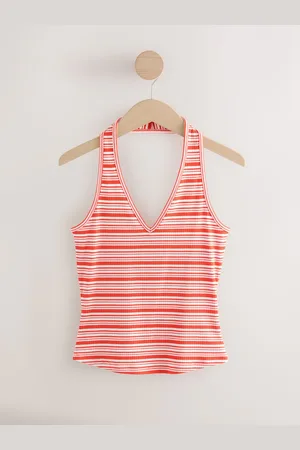 Next Red/ Striped Rib Halter Neck Vest