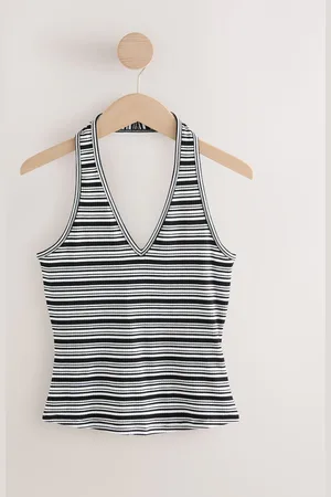 Next Monochrome Striped Rib Halter Neck Vest