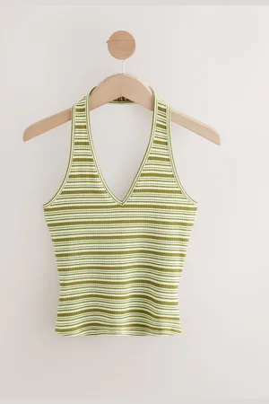 Next Green/ Striped Rib Halter Neck Vest