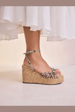 Next Snake Forever Comfort Round Toe Weave Detail High Cork Wedges