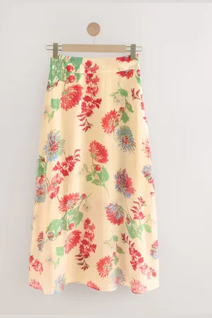 Next Ecru/Red Floral Print Drape Lightweight Maxi Skirt
