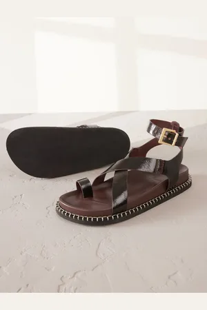 Next Chocolate Leather Signature Premium Footbed Toe Loop Sandals