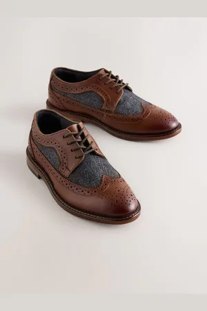 Next Herringbone Detail Standard Fit (F) Leather Laceup Brogue Shoes