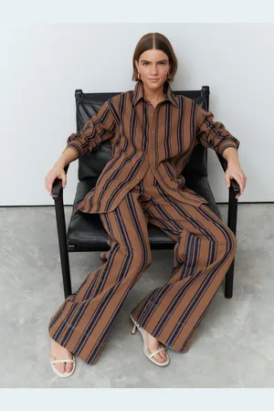 Next Tan Brown Stripe Elasticated Waistband 100% Cotton Wide leg Jeans